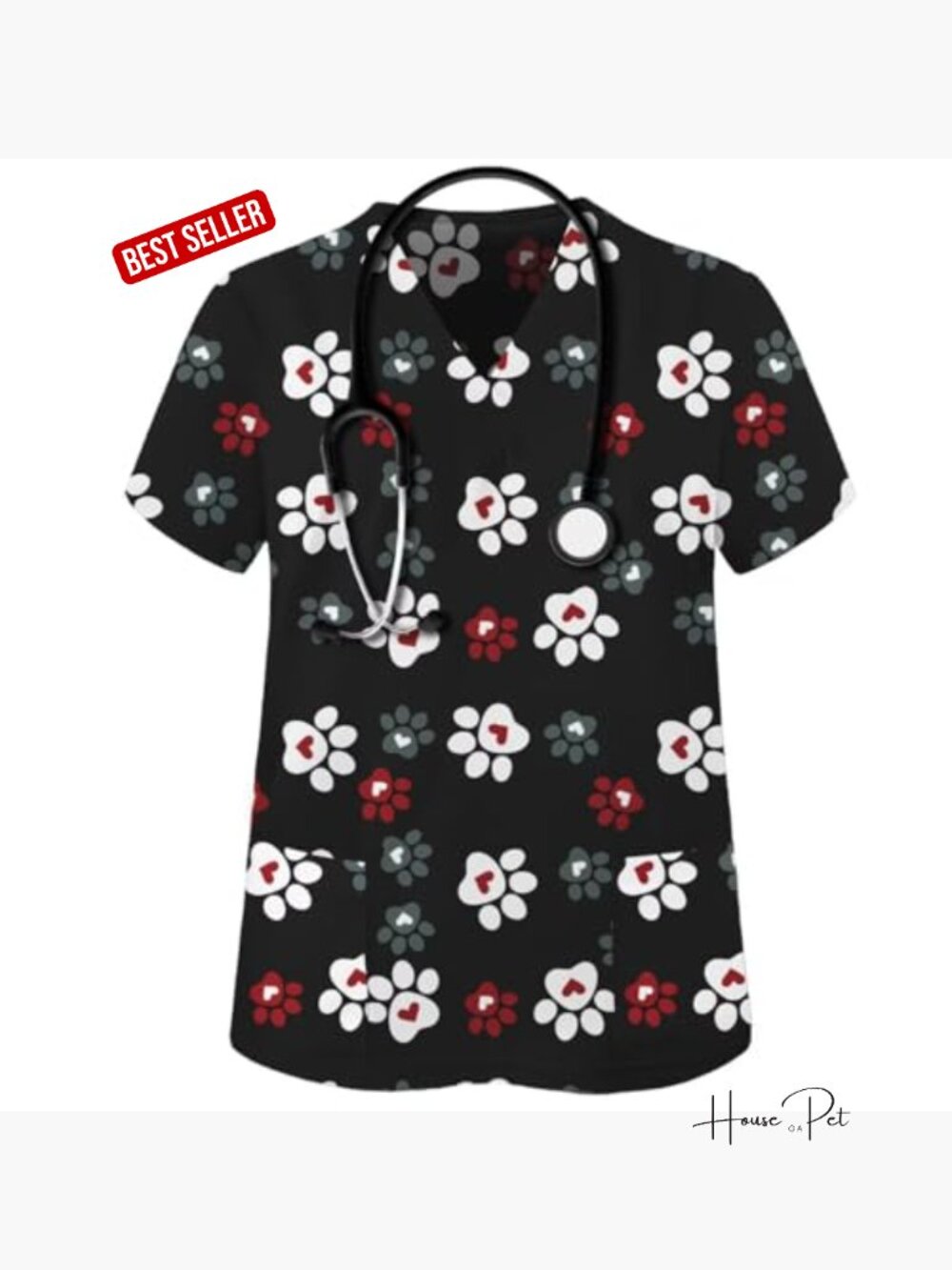 Cute Printed Scrub Top V Neck Short Sleeve Medical Nurse Uniform Soft With 2 View 4